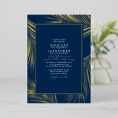 シックモダンビーチPalm & RSVP QRコード結婚の金ゴールド 箔招待状 (立ち正面)