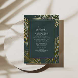 シックモダンビーチPalm & RSVP QRコード結婚の金ゴールド 箔招待状