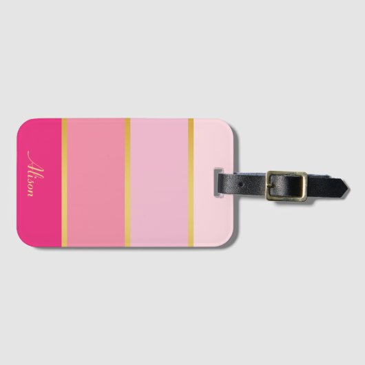 シックモダンピストライプンク金ゴールド名 ラゲッジタグ (正面横)