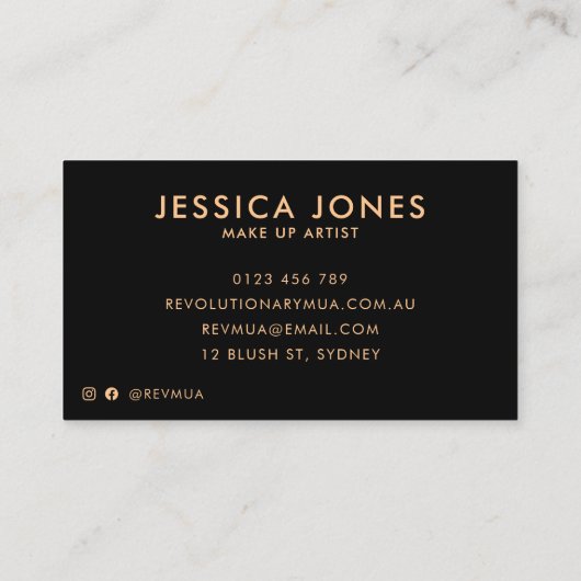 シックモダンピンクアイシャドーパレートメイクアップアーティスト 名刺 (裏面)