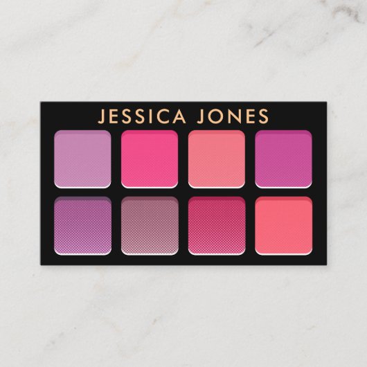 シックモダンピンクアイシャドーパレートメイクアップアーティスト 名刺 (正面)