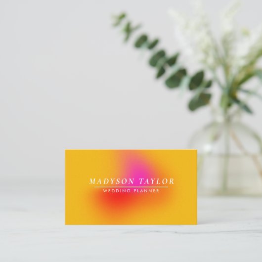 シックモダンピンクオレンジ黄色グラデーション 名刺 (スタンド正面)
