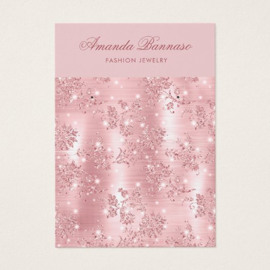シックモダンピンクグリッターイヤリング表示カード (正面)