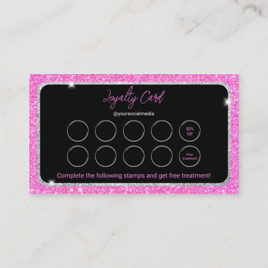 シックモダンピンクグリッターロイヤリティカード 名刺 (裏面)