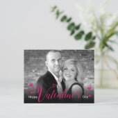 シックモダンピンクスクリプトハート白黒写真 シーズンポストカード (スタンド正面)