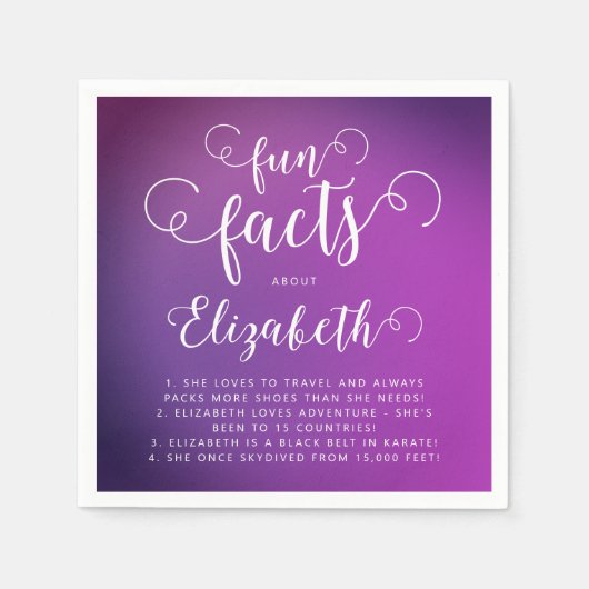 シックモダンピンクパープルグラデーションおもしろいファクトレディ スタンダードカクテルナプキン (正面)