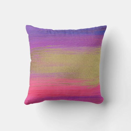 シックモダンピンクパープル金ゴールド抽象芸術ブラシストローク クッション (裏面)