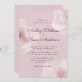 シックモダンピンクローズフローラパープル結婚ズ 招待状 (正面/裏面)