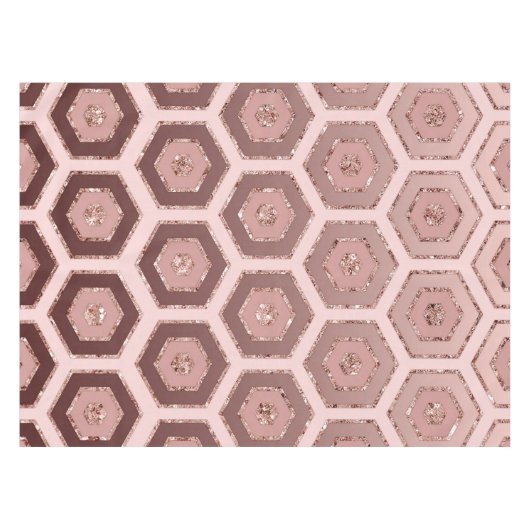 シックモダンピンクローズ金ゴールド六角ジオメトリ テーブルクロス (正面(横))