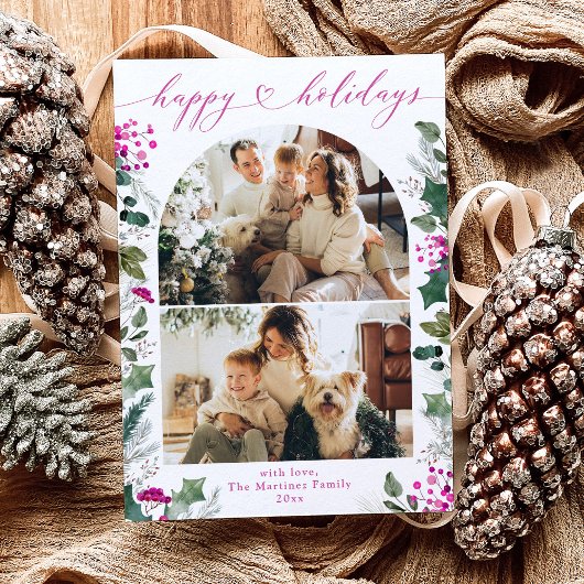 シックモダンピンク書道フォトホリデーカード シーズンカード