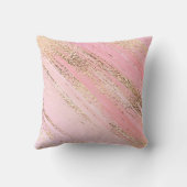 シックモダンピンク金ゴールドグリッター抽象芸術ブラシストローク クッション (裏面)