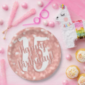 シックモダンピンク《写真》ぼけ味ライト15ハッピーバースデー ペーパープレート (パーティー)