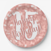 シックモダンピンク《写真》ぼけ味ライト15ハッピーバースデー ペーパープレート (正面)