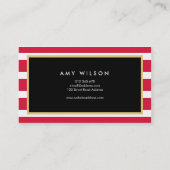 シックモダンファッションスタイリストピンクストライプフローラ 名刺 (裏面)