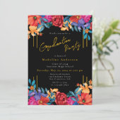 シックモダンフィエスタフローラ卒業パーティーブラック 招待状 (スタンド正面)