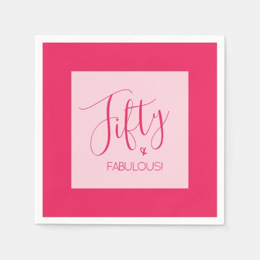 シックモダンフィフティ&素晴らしいピンクの誕生日パーティー スタンダードカクテルナプキン (正面)