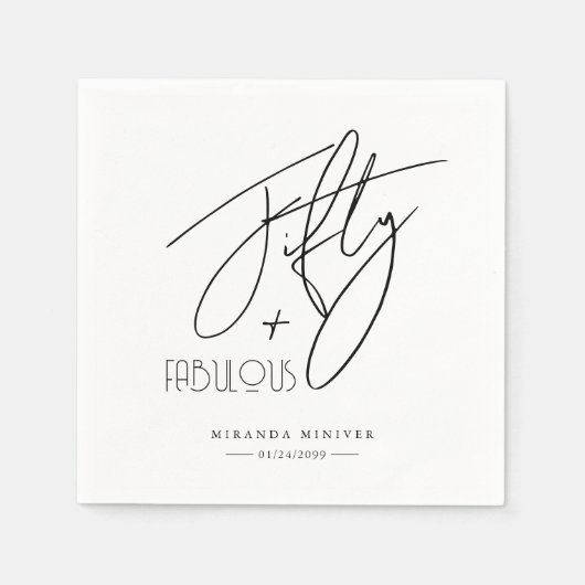 シックモダンフィフティ&素晴らしい書道誕生日 スタンダードカクテルナプキン (正面)