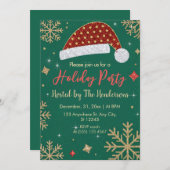 シックモダンフェスティバル金ゴールドスノーフレークスホリデーパーティー 招待状 (正面/裏面)