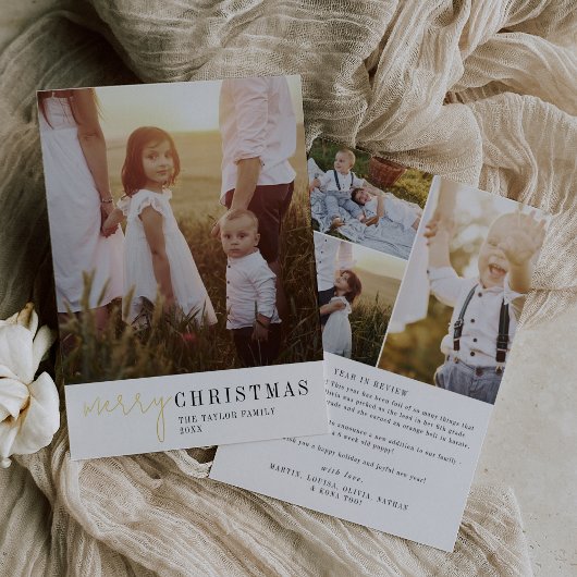 シックモダンフォイルのクリスマス写真年レビュー 箔シーズンカード