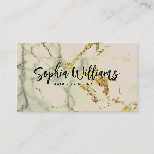 シックモダンフォイル金ゴールドグリッター&ネイビーマーブルアゲート 名刺 (正面)