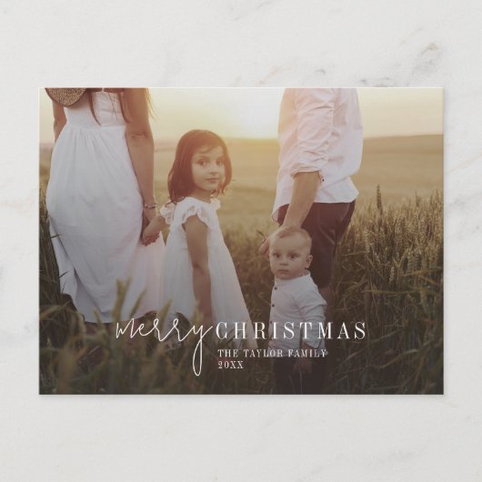 シックモダンフォトオーバーレイ家族ニュースのクリスマス シーズンポストカード (正面)