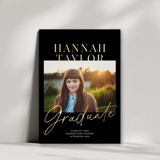 シックモダンフォトフォイル卒業発表 箔招待状