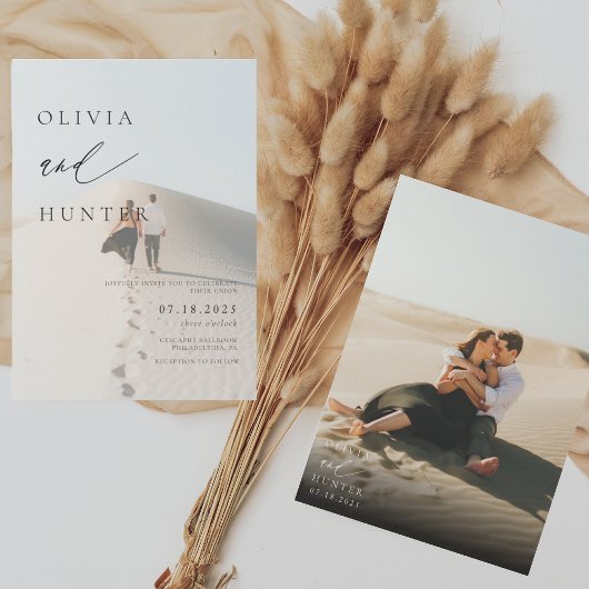 シックモダンフォトブラック&ホワイト結婚ズ 招待状