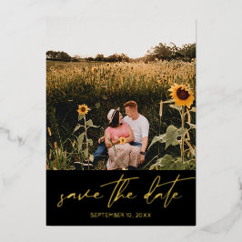 シックモダンフォト縦保存日付 箔招待状