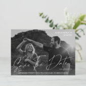 シックモダンフォトBW日付日付を保存する白 招待状 (スタンド正面)