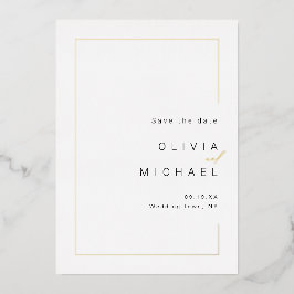 シックモダンフレームのミニマル写真保存日付 箔招待状