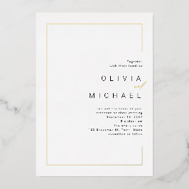 シックモダンフレームミニマリスト結婚写真 箔招待状