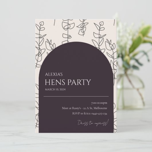 シックモダンフローラアーチヘンパーティの招待状 招待状 (スタンド正面)