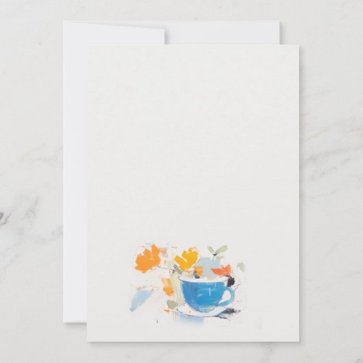 シックモダンフローラティー結婚カップ茶パーティー 招待状 (裏面)