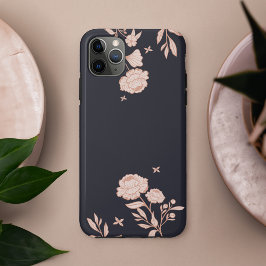 シックモダンフローラバラボタニカルネイビー&ピンク iPhone 11 PRO MAXケース