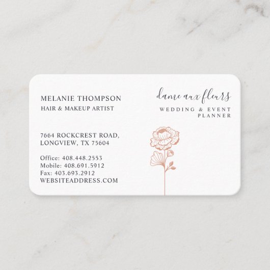 シックモダンフローラバラ植物性赤面ピンク 名刺 (正面)