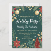 シックモダンフローラフェスティバルグリーンホリデーパーティー 招待状 (正面)