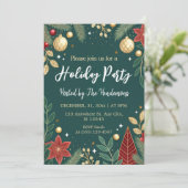シックモダンフローラフェスティバルグリーンホリデーパーティー 招待状 (スタンド正面)