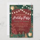 シックモダンフローラフェスティバルグリーンホリデーパーティー 招待状 (正面)