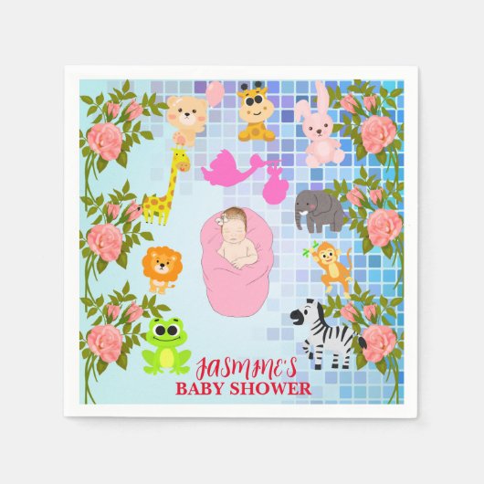 シックモダンフローラブカラフルルーボホベイビーシャワー スタンダードカクテルナプキン (正面)