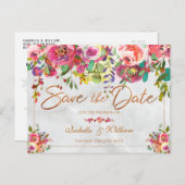 シックモダンフローラ銅大理石日付を保存 案内ポストカード (正面/裏面)