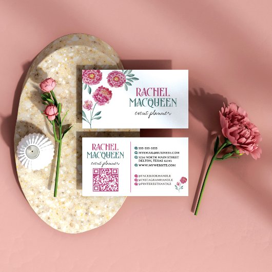 シックモダンフローラ開花水彩 名刺