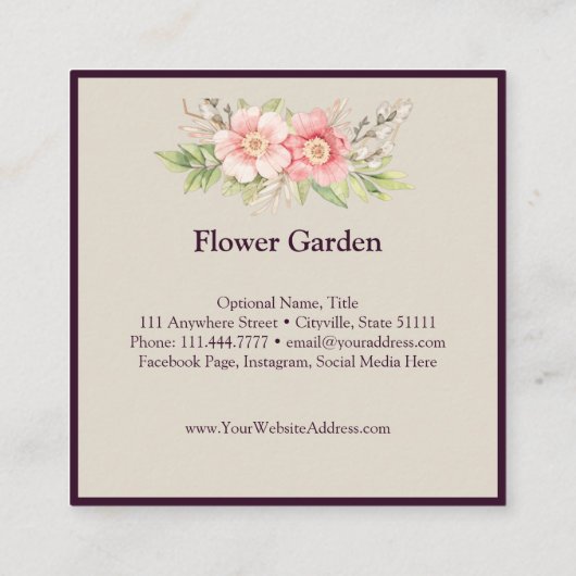 シックモダンフローラ&ウッド素朴ヴィンテージコテージ スクエア名刺 (裏面)