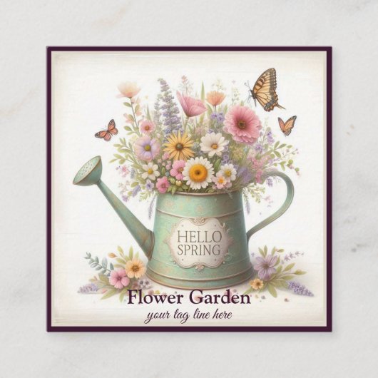 シックモダンフローラ&ウッド素朴ヴィンテージコテージ スクエア名刺 (正面)