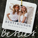 シックモダンフ最高の友のBFF写真 セラミックオーナメント<br><div class="desc">デザインは、おもしろいとよくはしゃぐsans serifおよびserifフォントを含むタイポグラフィで構成される。写真のカスタム追加</div>