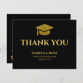シックモダンブエレガントラックと金ゴールドの卒業 サンキューカード (正面/裏面)
