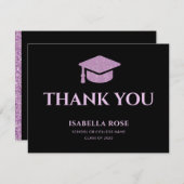 シックモダンブエレガントラック&ピンク卒業 サンキューカード (正面/裏面)