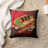 シックモダンブエレガントラック&レッド寿司 クッション (ブランケット)