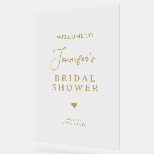シックモダンブライダルシャワーウェルカム金ゴールドスクリプト アクリルサイン (傾斜)