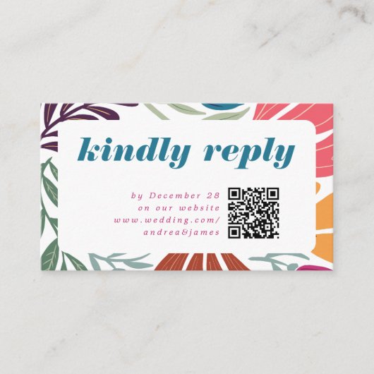 シックモダンブライトはっきりしたレトロフローラウェディングRSVP エンクロージャーカード (正面)