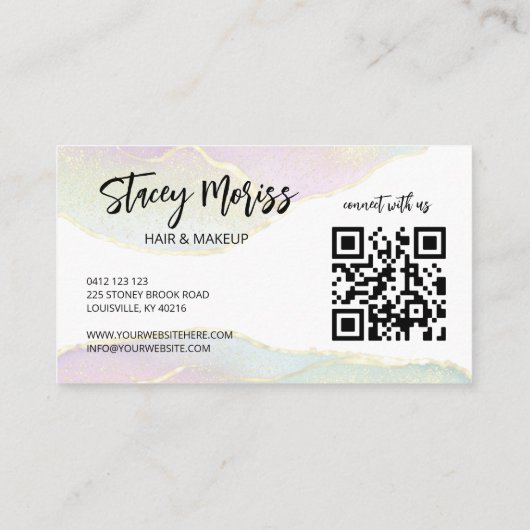 シックモダンブライトトレンディーカラフル金ゴールドQRコードバス 名刺 (裏面)